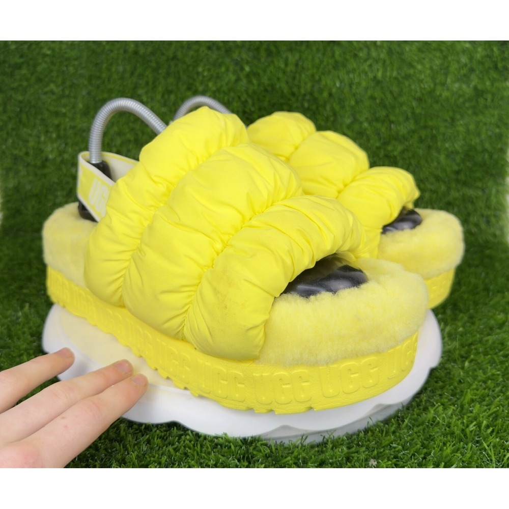 WOMENS US 10 UGG SCRUNCHITA 2" PLATFORM SLIDE SANDALS WOOL SLINGBACK YELLOW